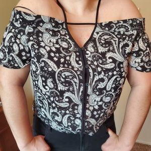 Off the shoulder paisley print blouse